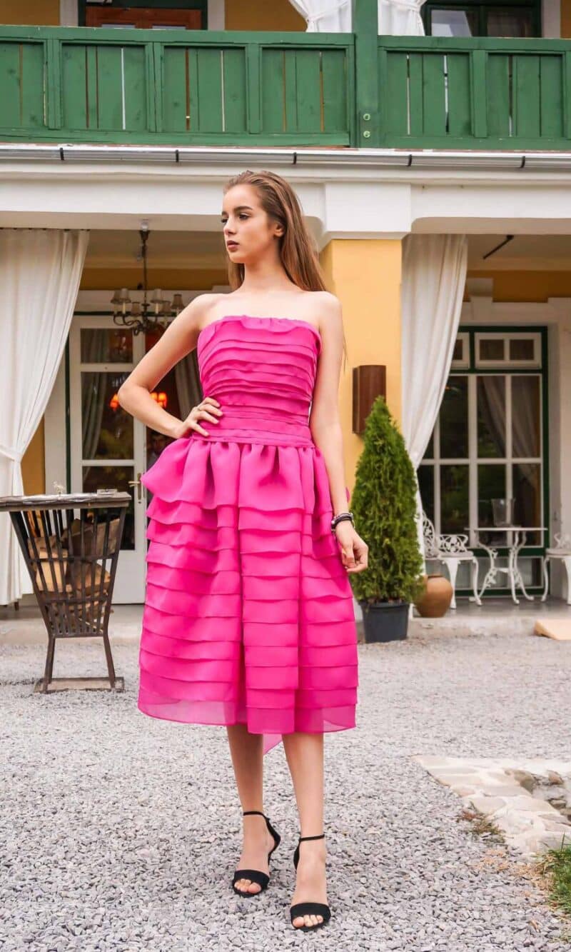 ROSE pink magenta midi evening dress