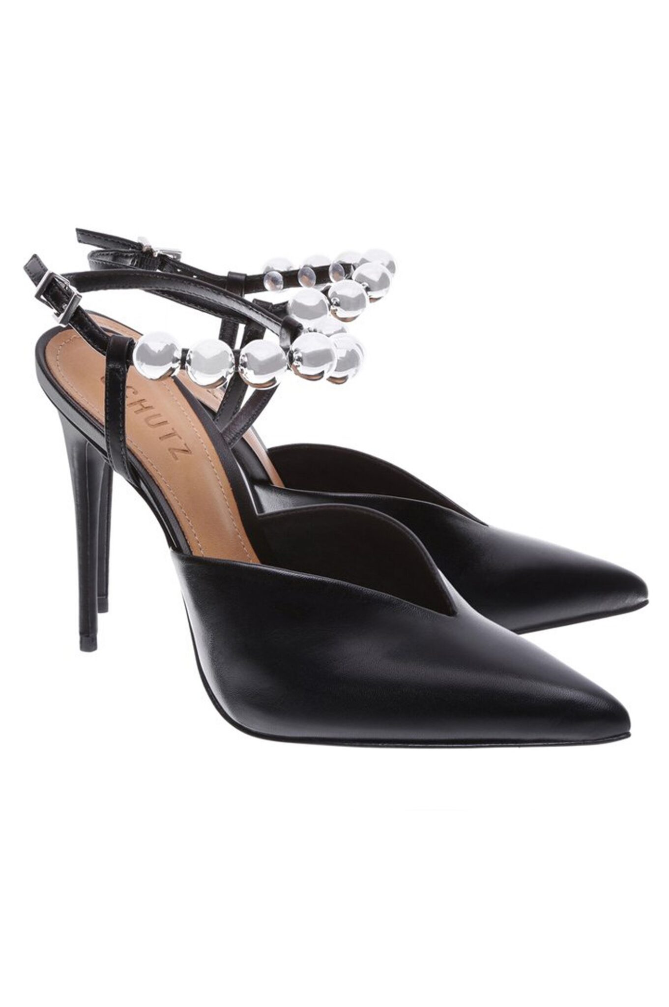 Black leather and silver embellished stiletto heels - SCHUTZ