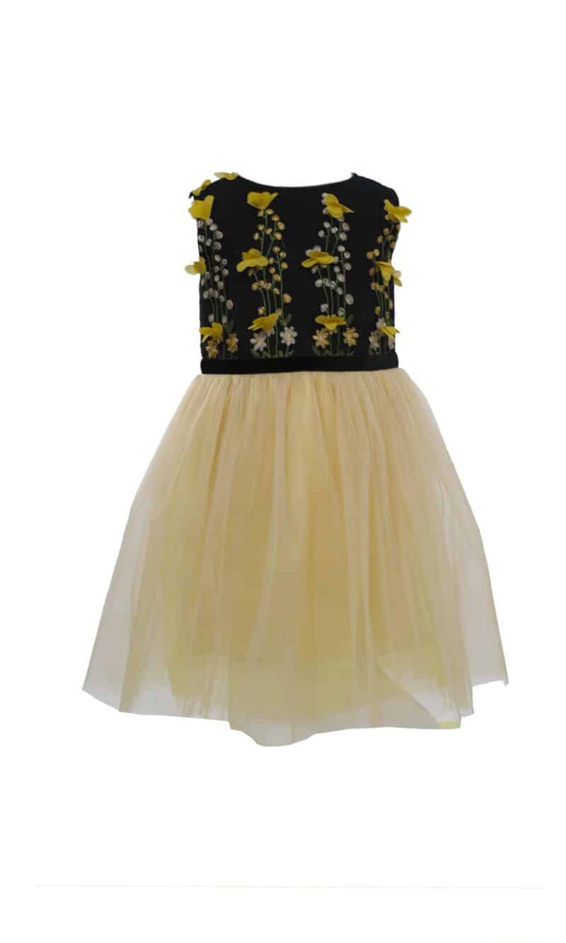 NOVA yellow and black embroidery tulle girls dress