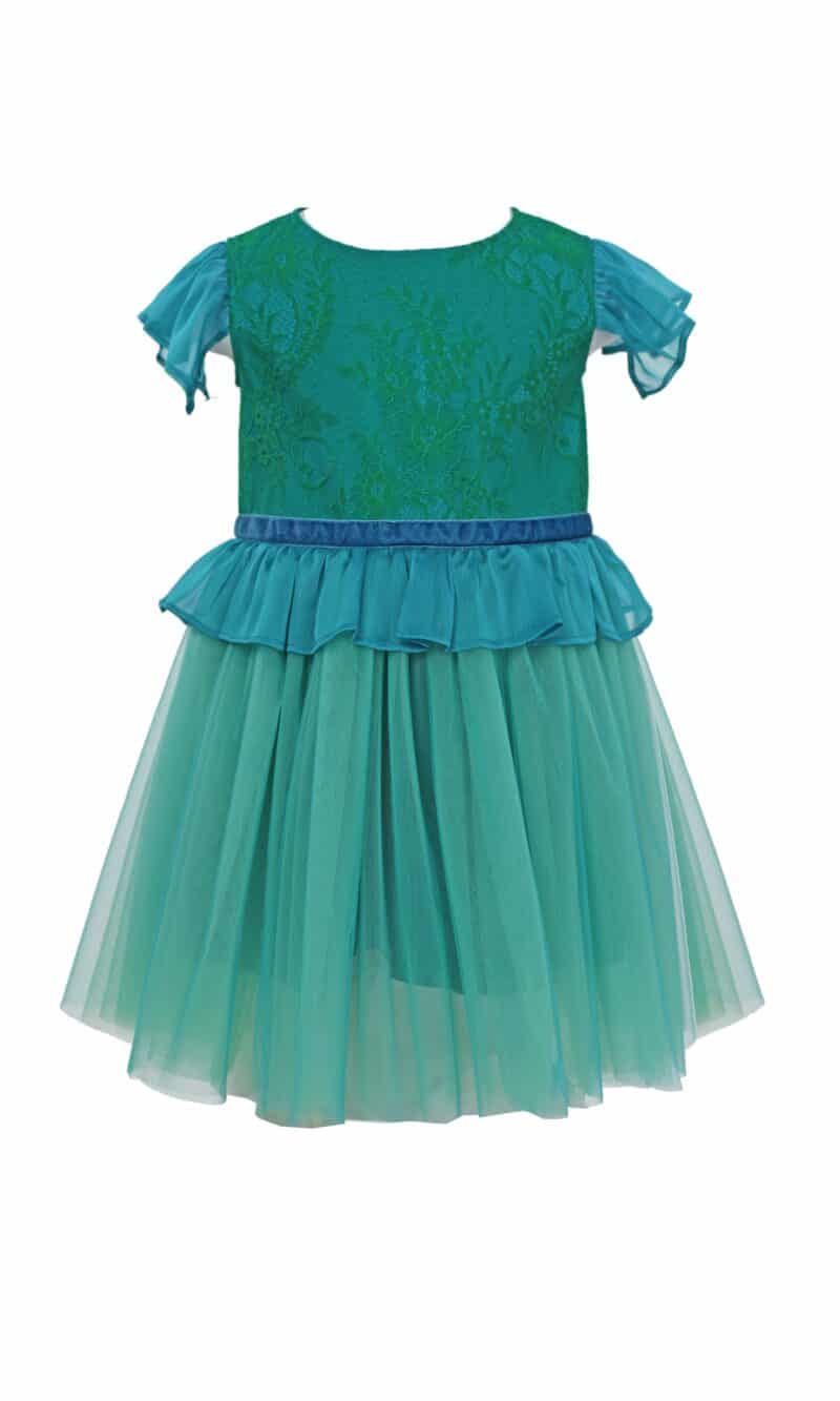 ELOISE green lace and turquoise tulle girls dress