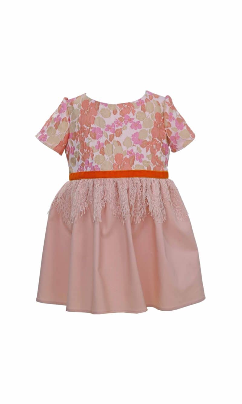 BAILEY pastel pink brocade and lace girls dress