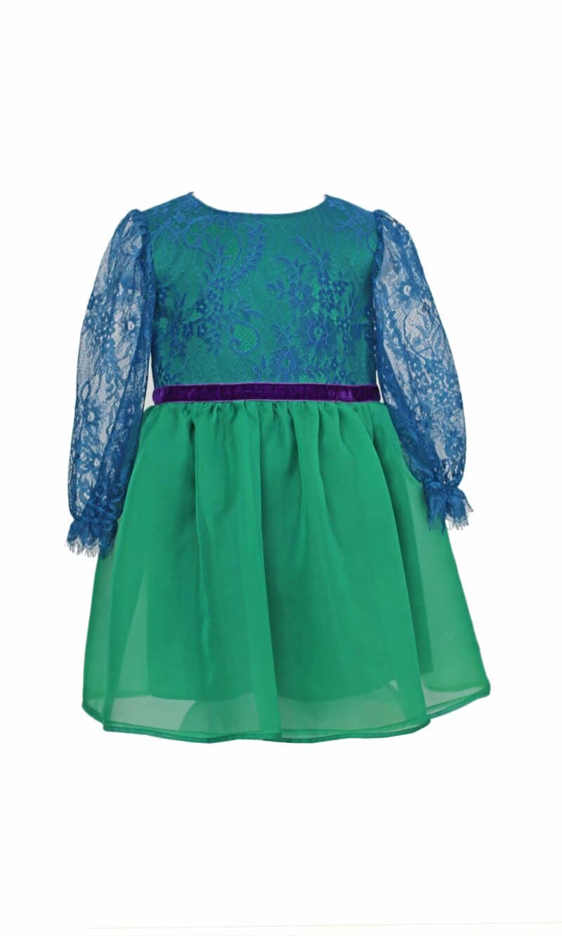 JADE turquoise lace silk girls dress