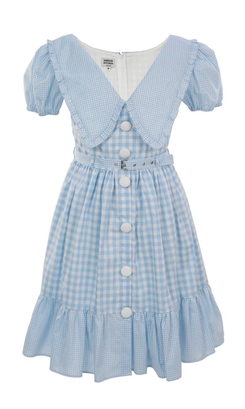 LUNA light blue gingham cotton vintage dress