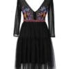 ALIANA colourful embroidery and black tulle mini dress