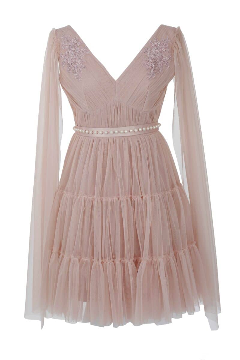 DARINNA powder pink short tulle evening dress