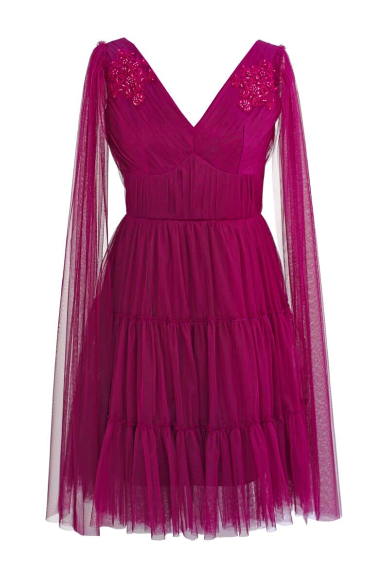 DARINNA bordeaux pink short tulle evening dress