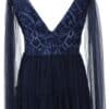 OZANA dark blue midi embroidery evening dress