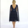 OZANA dark blue midi embroidery evening dress