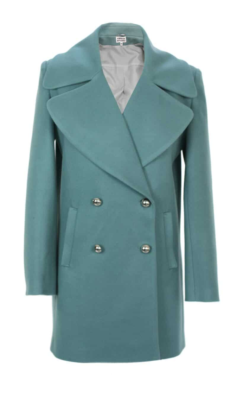 AERIN midi blue green wool blend winter coat