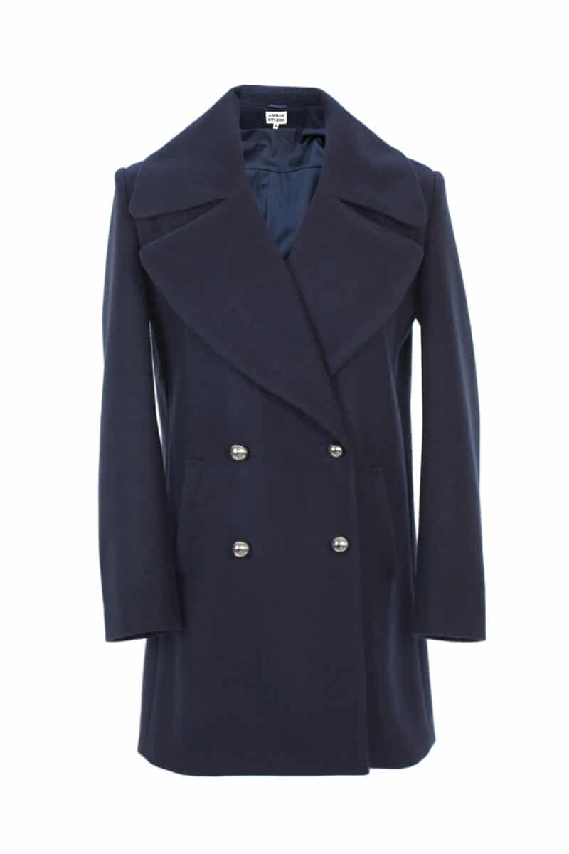 AERIN midi navy wool blend winter coat