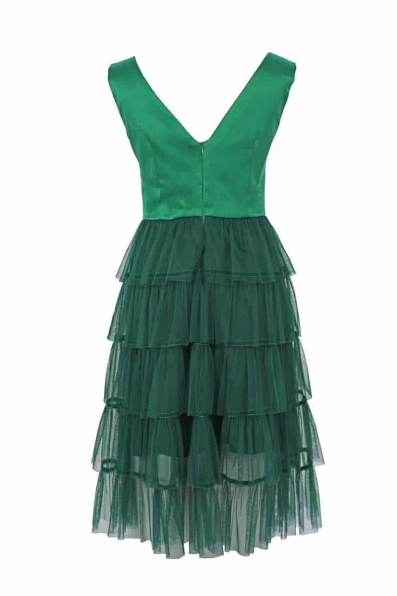 SONIA green taffeta and soft tulle midi dress