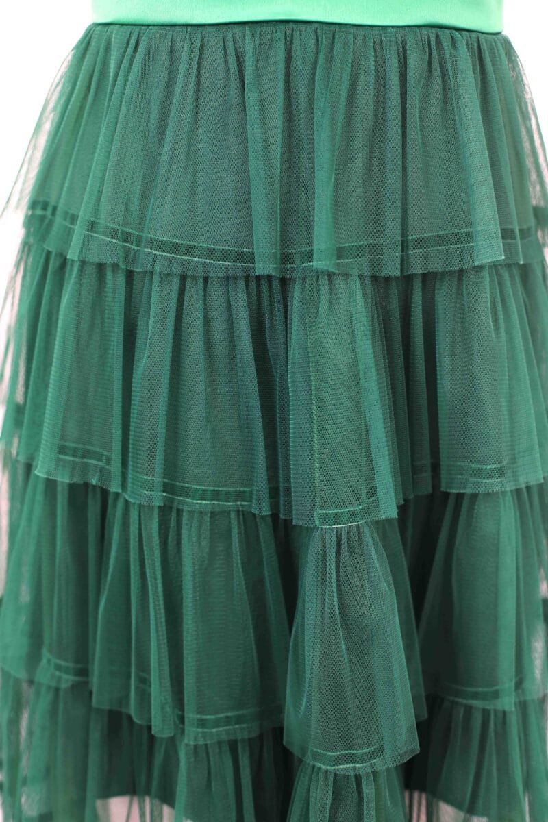 SONIA green taffeta and soft tulle midi dress