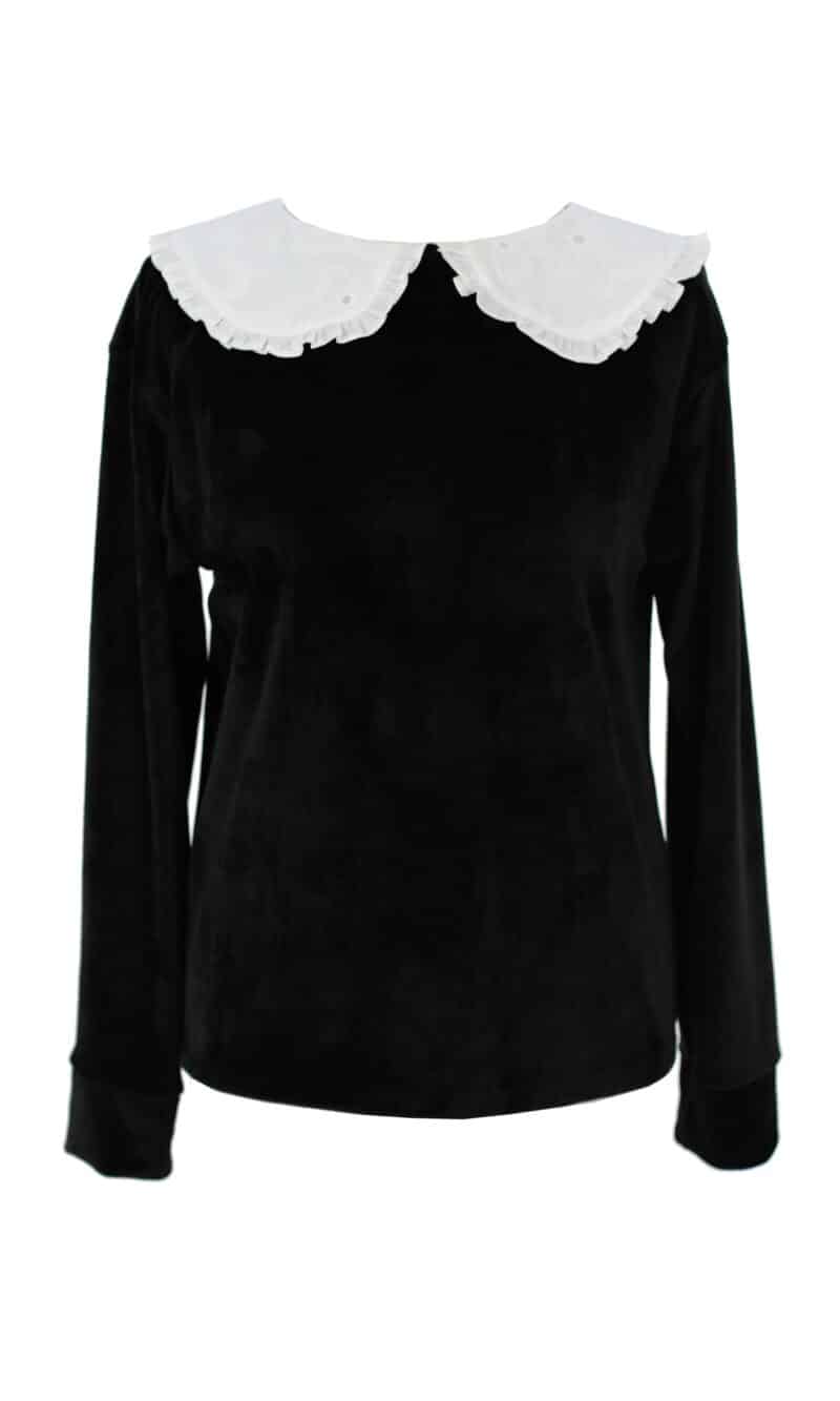ZAFIA black velvet top with white collar