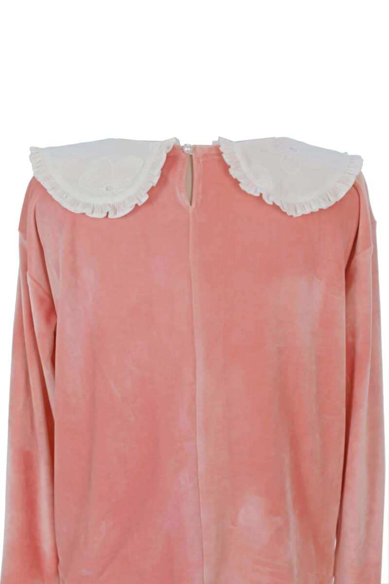 ZAFIA pink velvet top with white collar