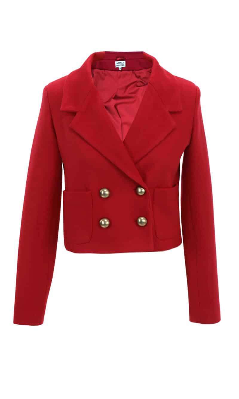 Jachetă scurtă din lână roșie ELINA
