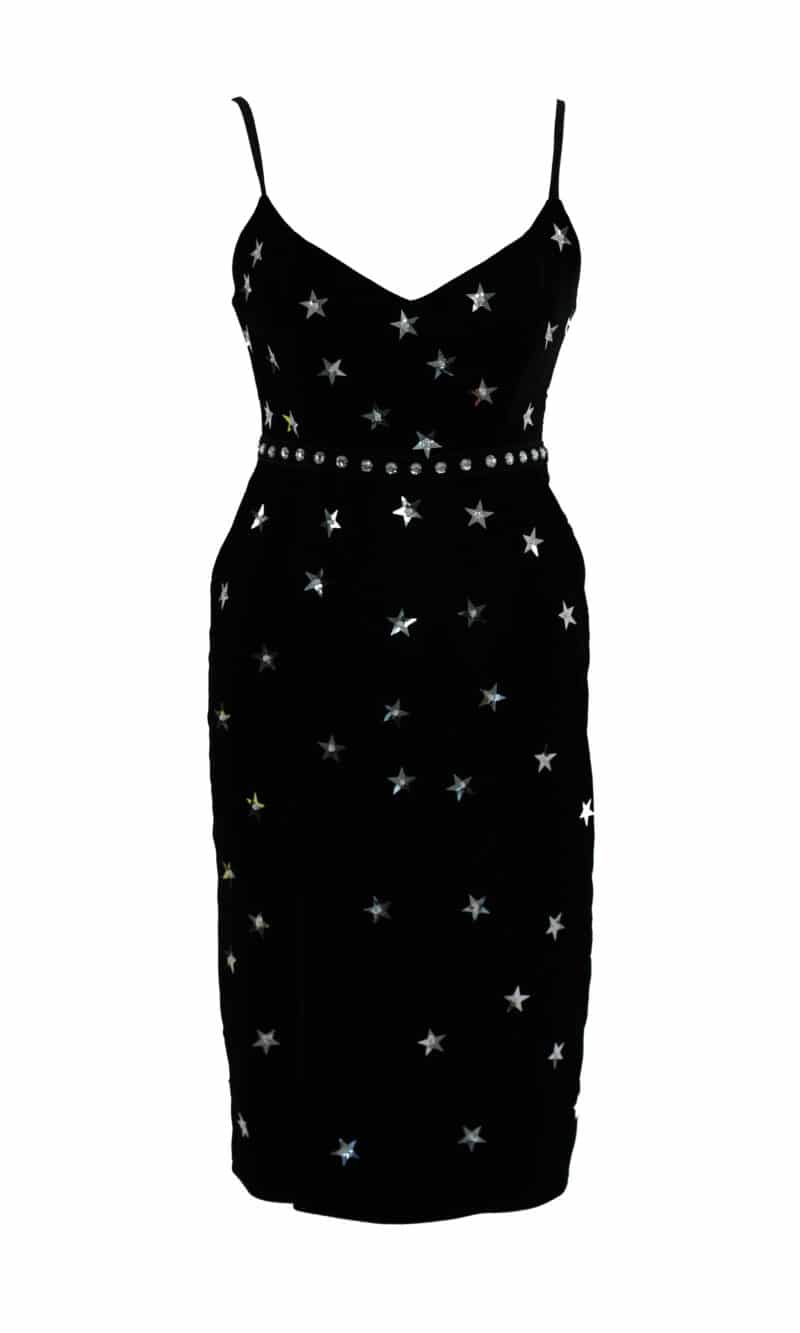 ZAFIA black velvet mini dress with silver stars