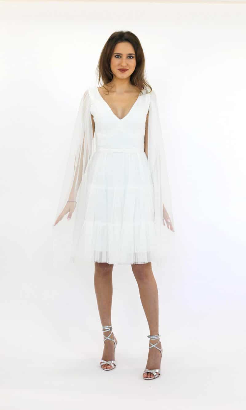 NADINA white embroidery and tulle dress