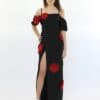 MARYIA long black evening dress with red flowers