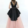 Rochie lungă de seară negru cu roz pudră TAISIA