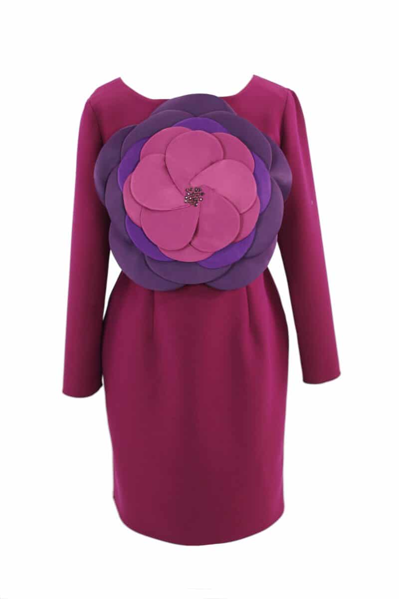 AISHA burgundy casual dress with a purple 3D flower