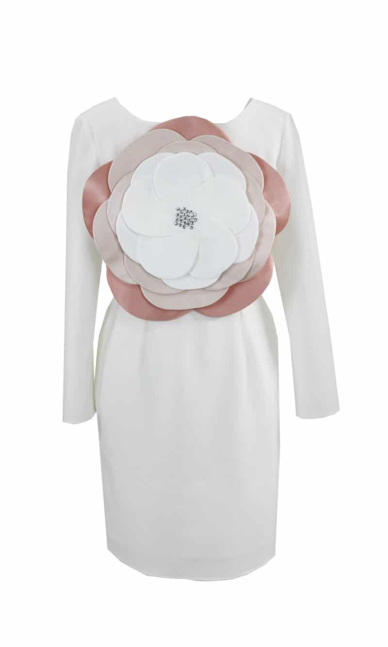 AISHA white casual dress with 3D flower