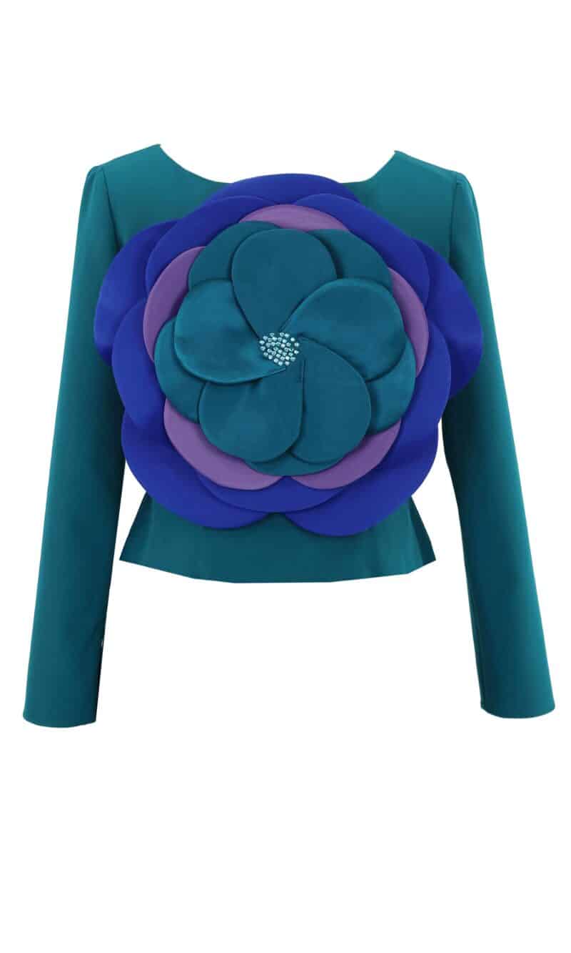 Bluză turcoaz cu o floare 3D albastră AISHA