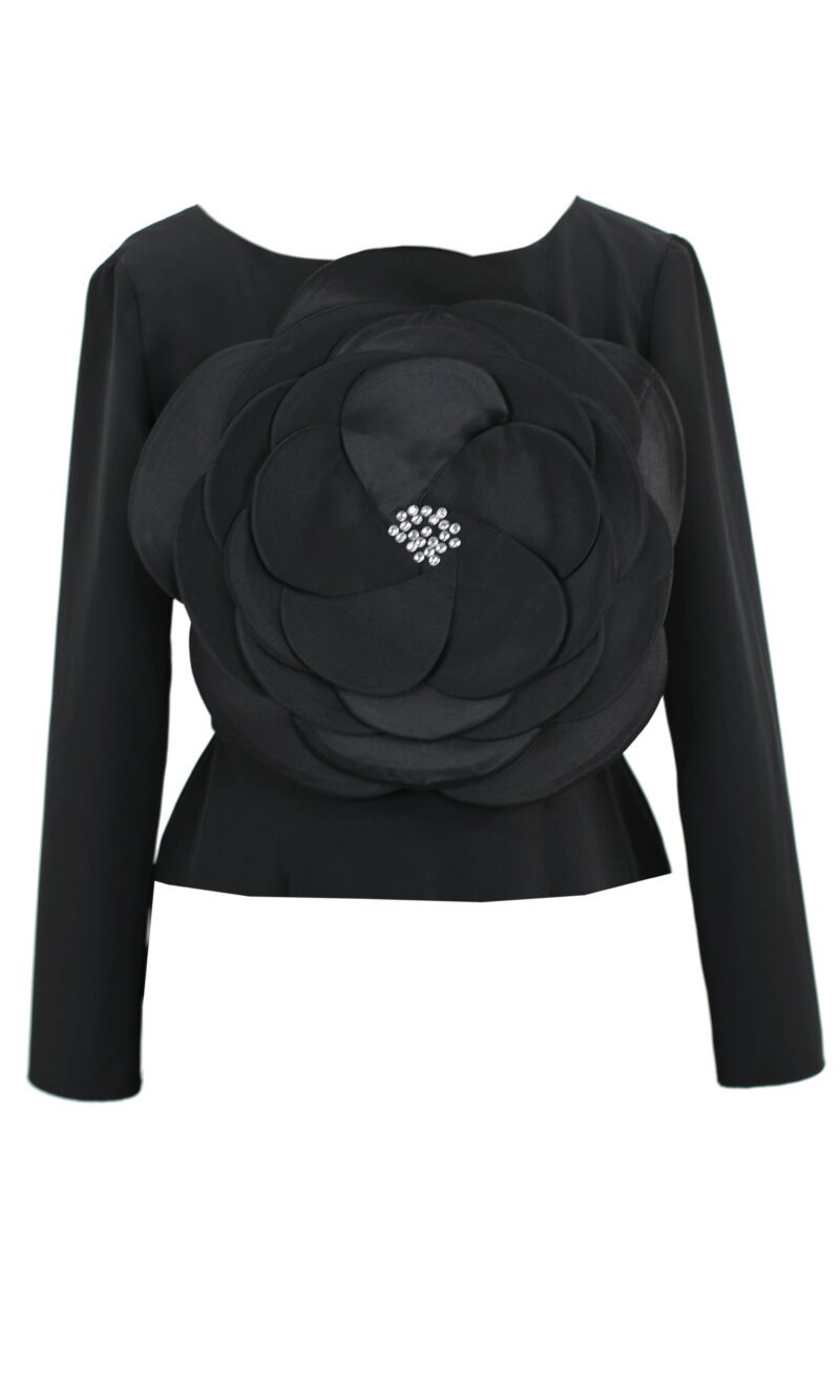Bluză neagră cu o floare 3D neagră AISHA