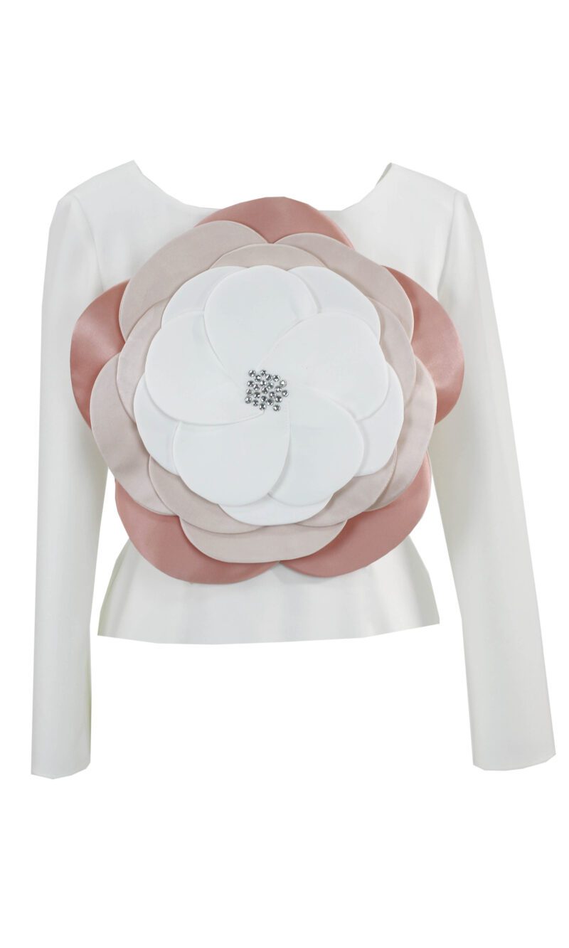 AISHA white top with a pink 3D flower