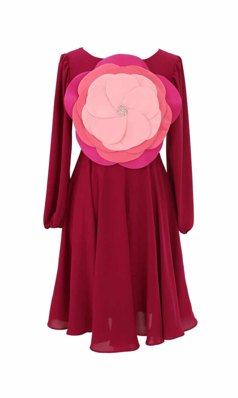 DANIKA fuchsia pink midi dress with flower