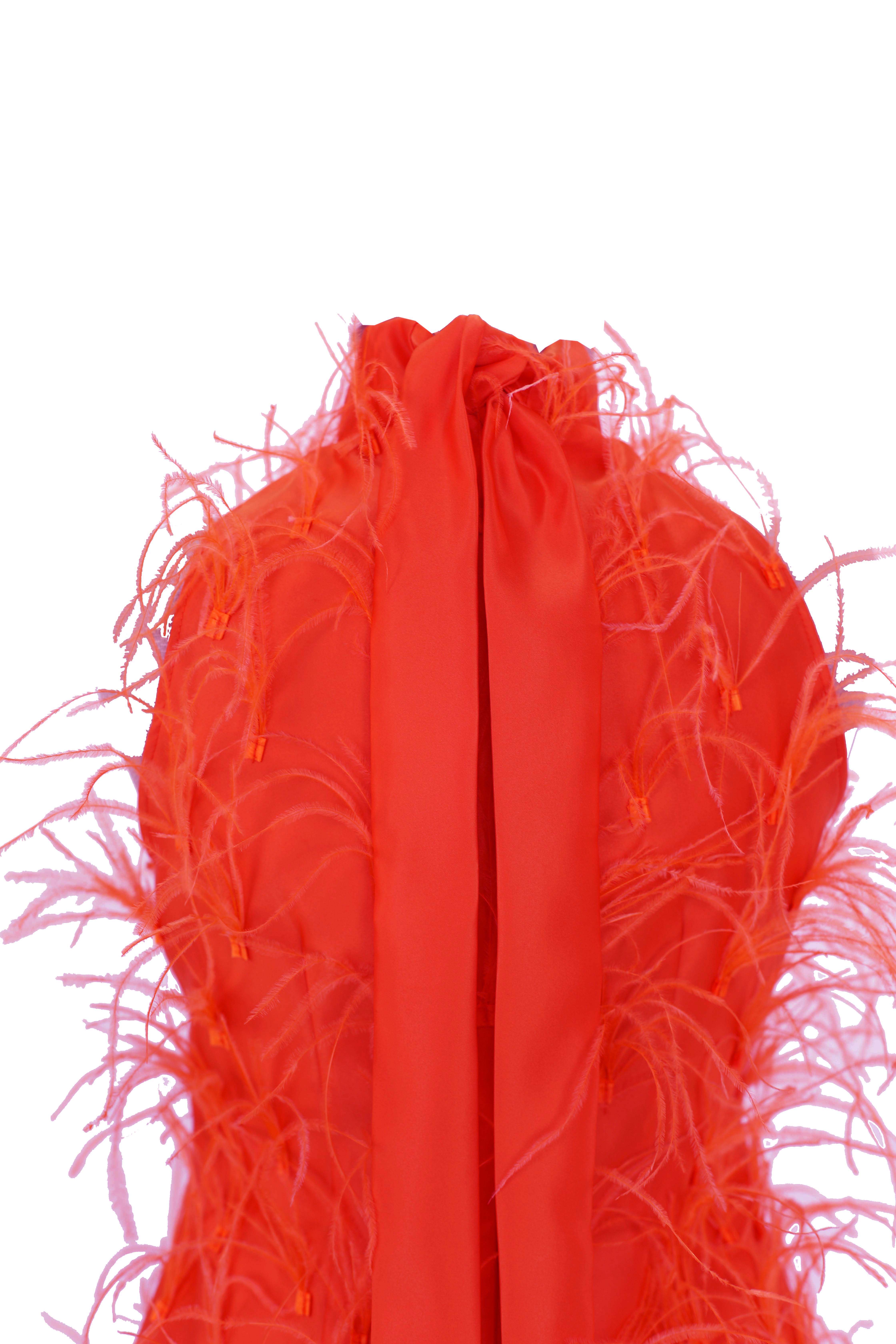R23101 - RED 01 - ALMEEA red mini dress with feathers - AMBAR STUDIO
