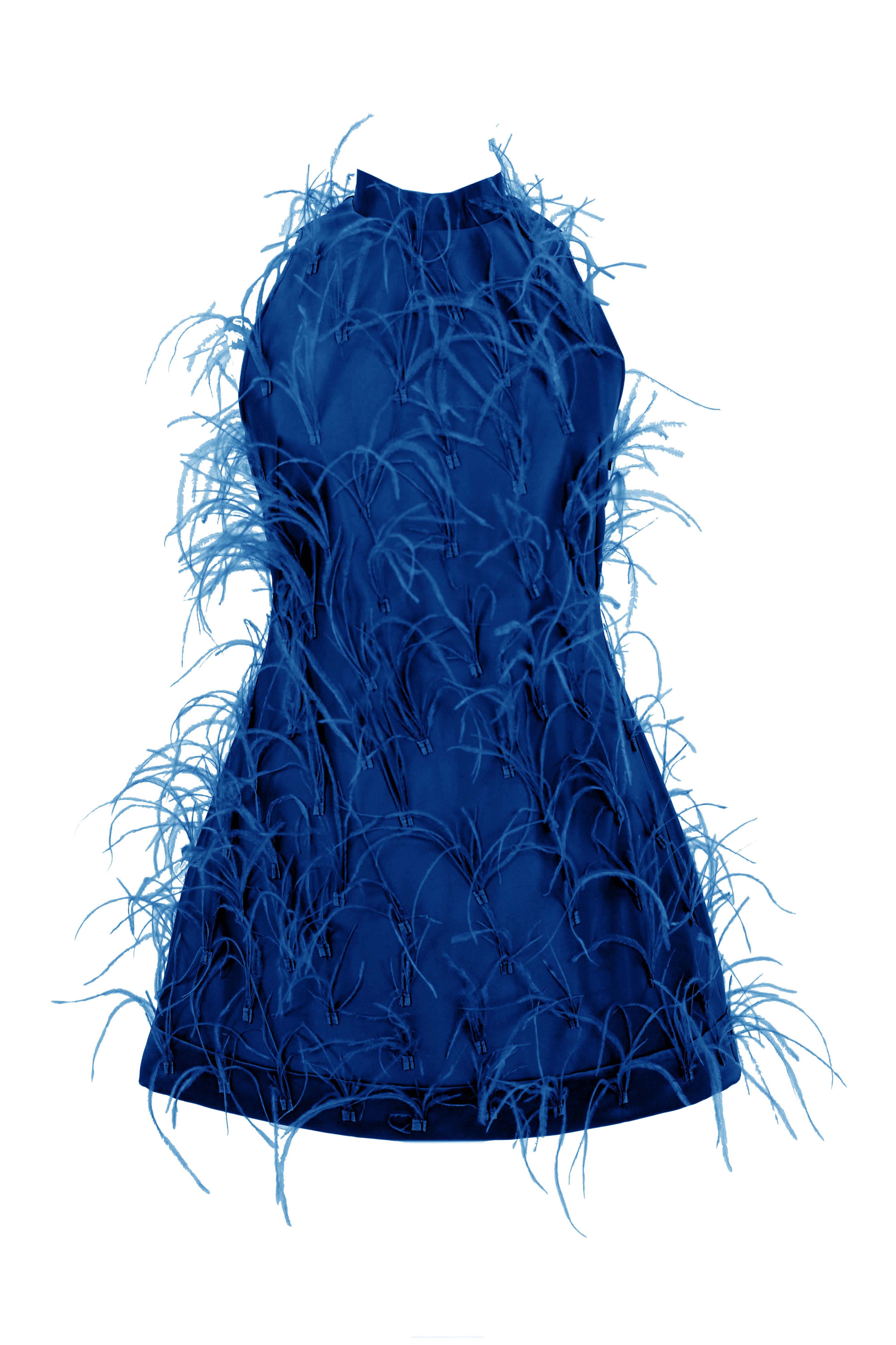 R23101 - ROYAL BLUE 01 - ALMEEA royal blue mini dress with feathers - AMBAR STUDIO