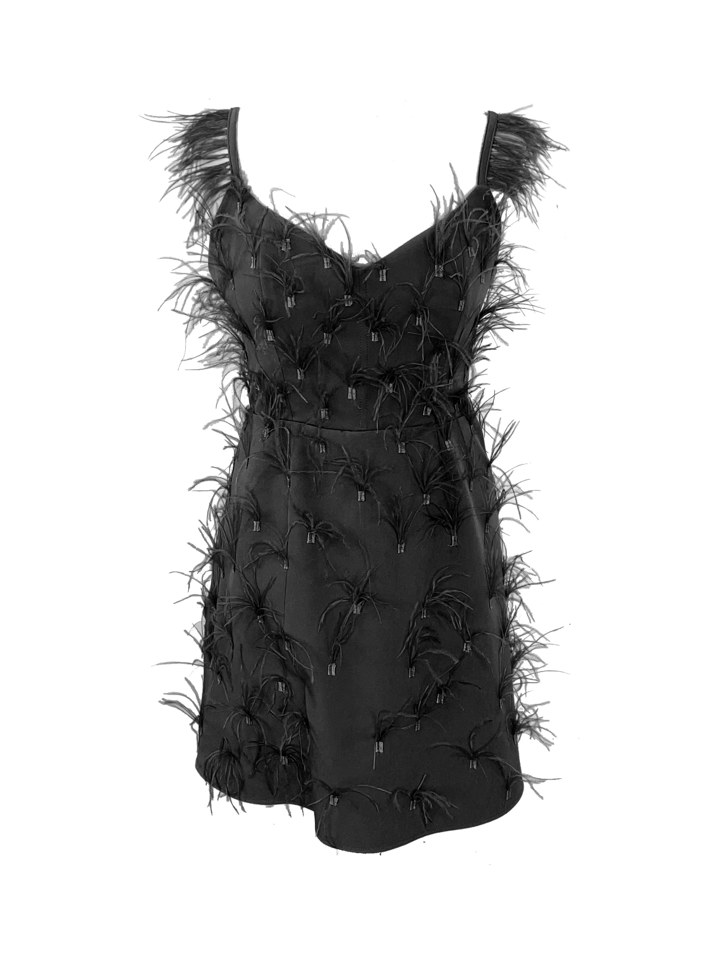 R24106 - BLACK 01 - OLYMPIA black mini dress with feathers - AMBAR STUDIO