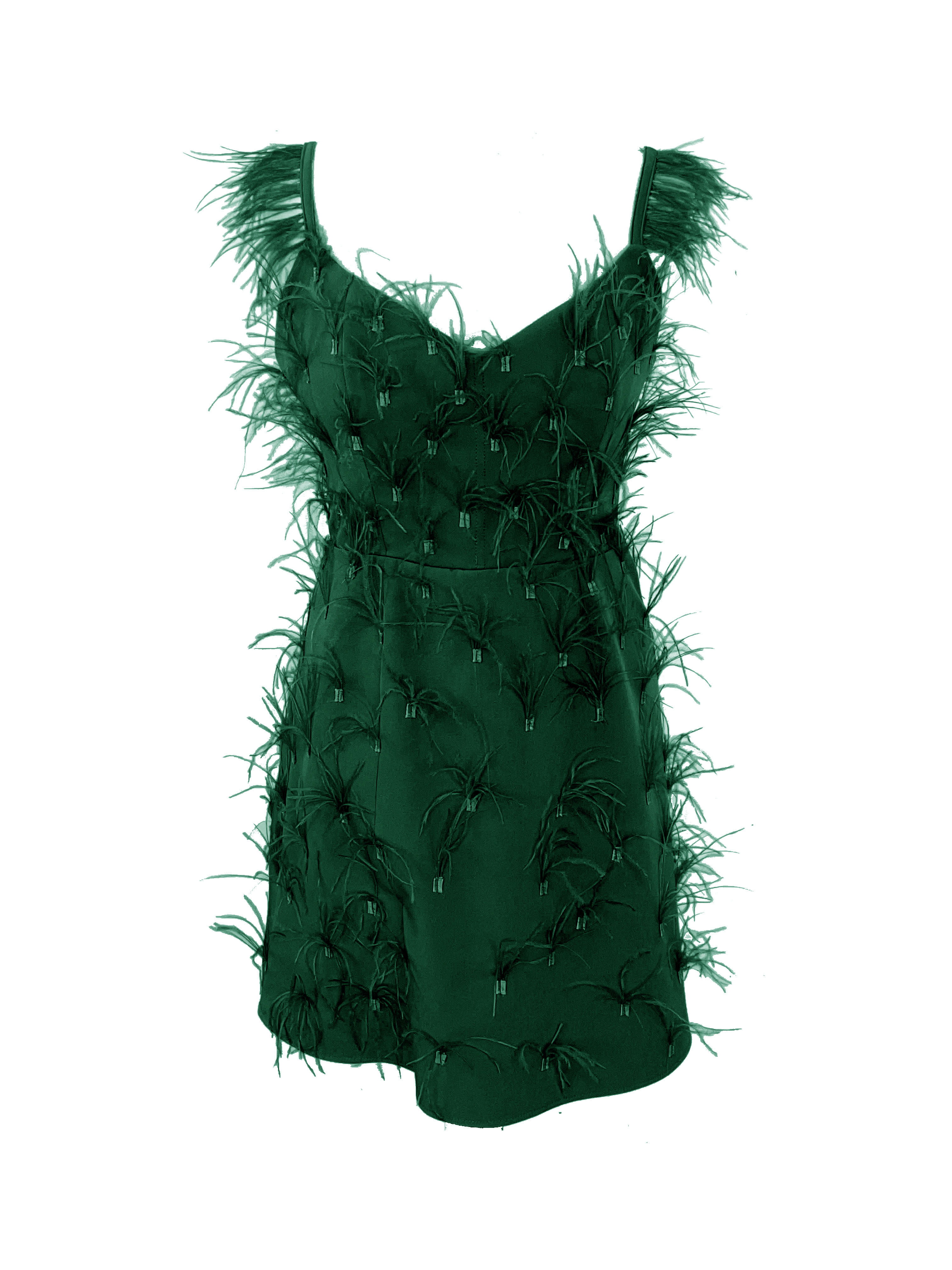 R24106 - GREEN 01 - OLYMPIA green mini dress with feathers - AMBAR STUDIO