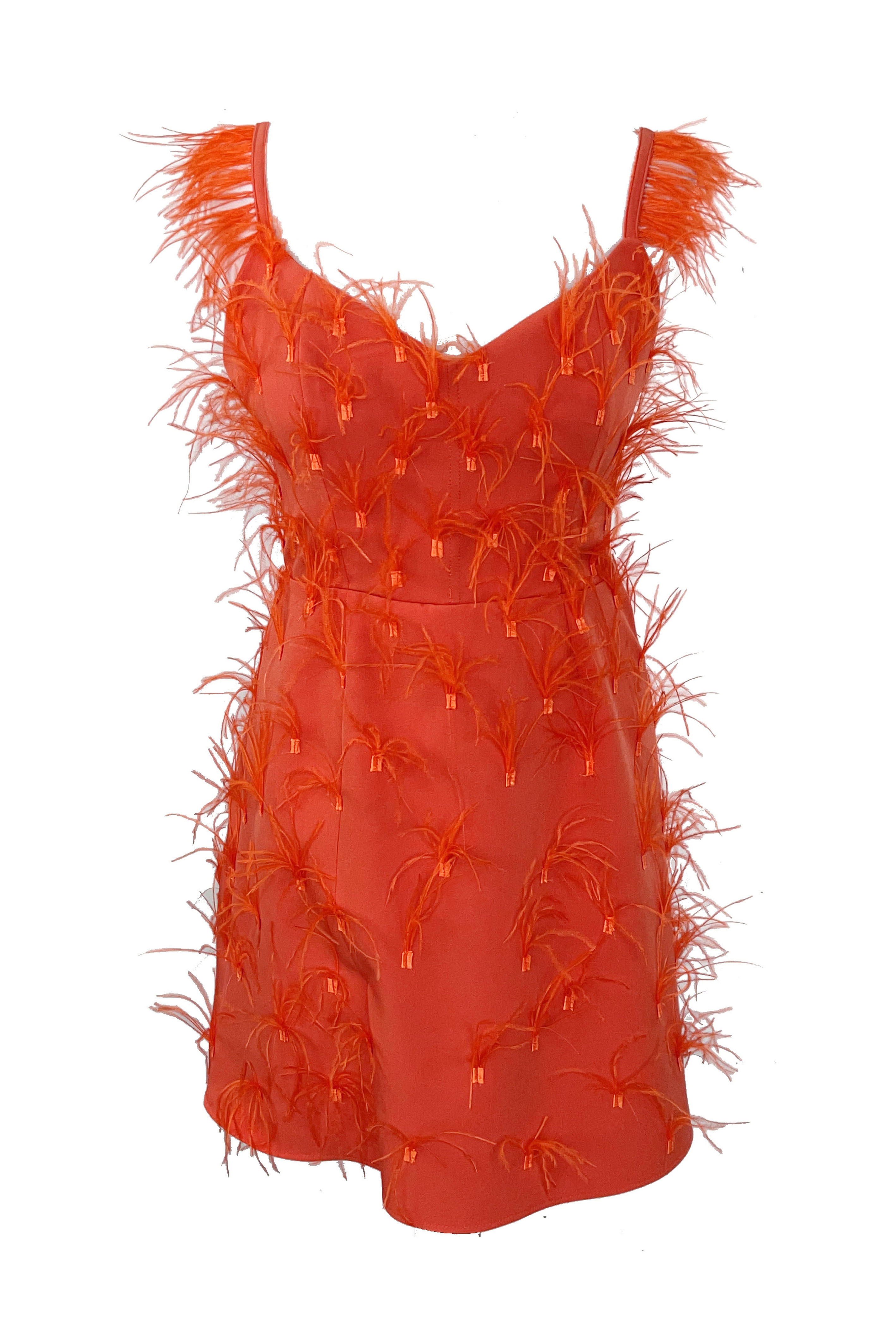 R24106 - RED 01 - OLYMPIA red mini dress with feathers - AMBAR STUDIO