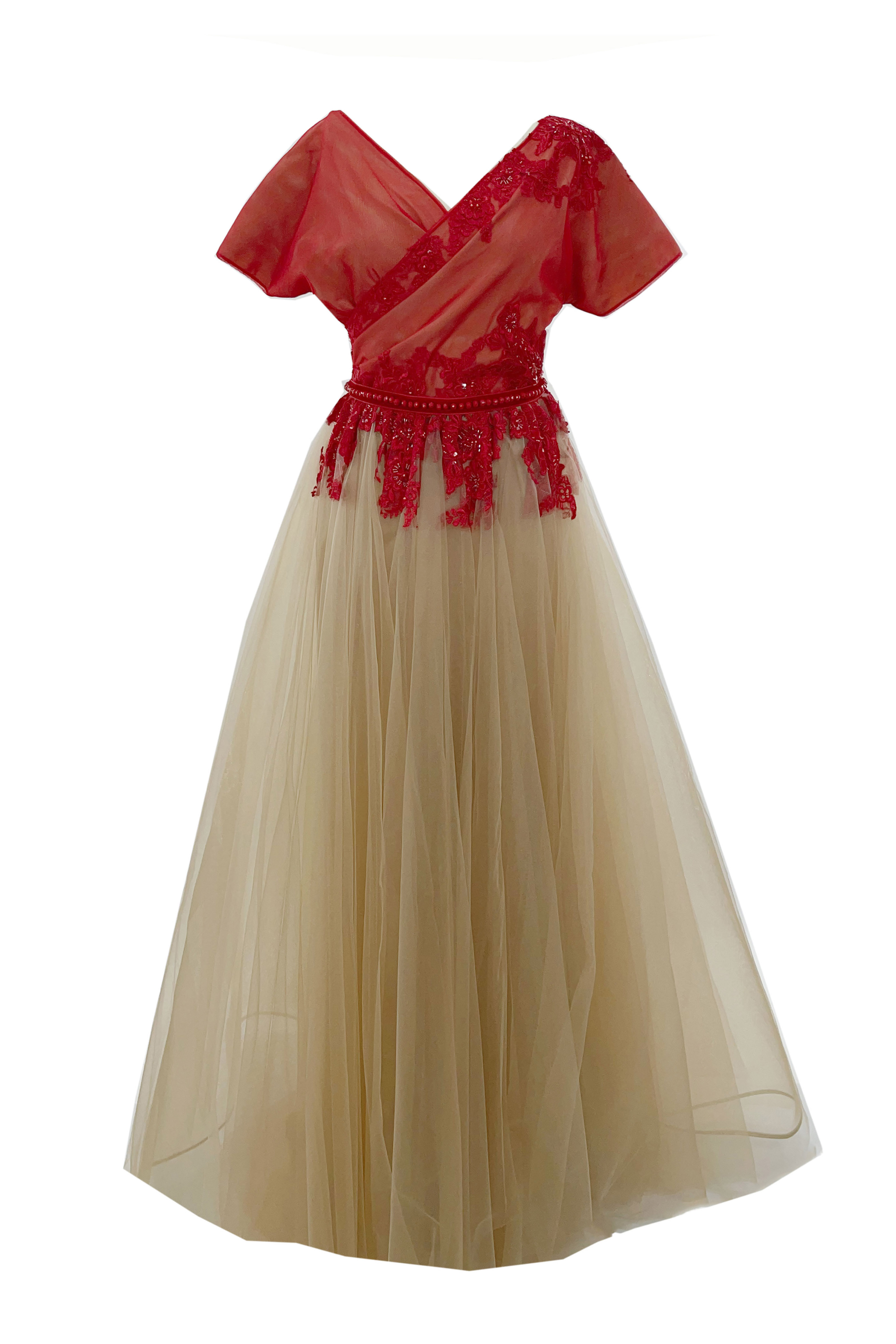 R23174 01 - INAYA red embroidery and nude tulle long dress AMBAR STUDIO copy