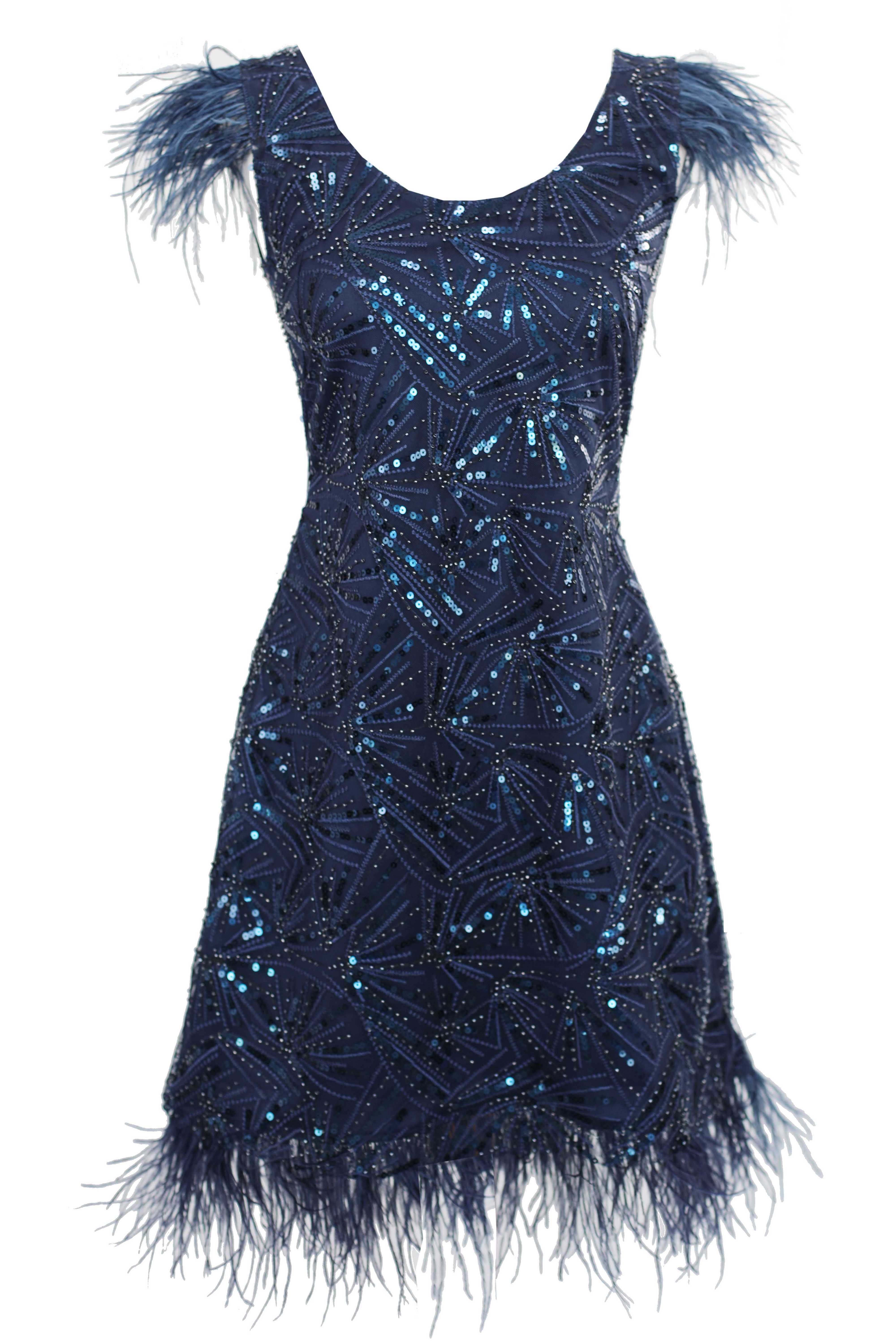 R24161 01 - DARCIA dark blue embroidery mini dress with feathers AMBAR STUDIO