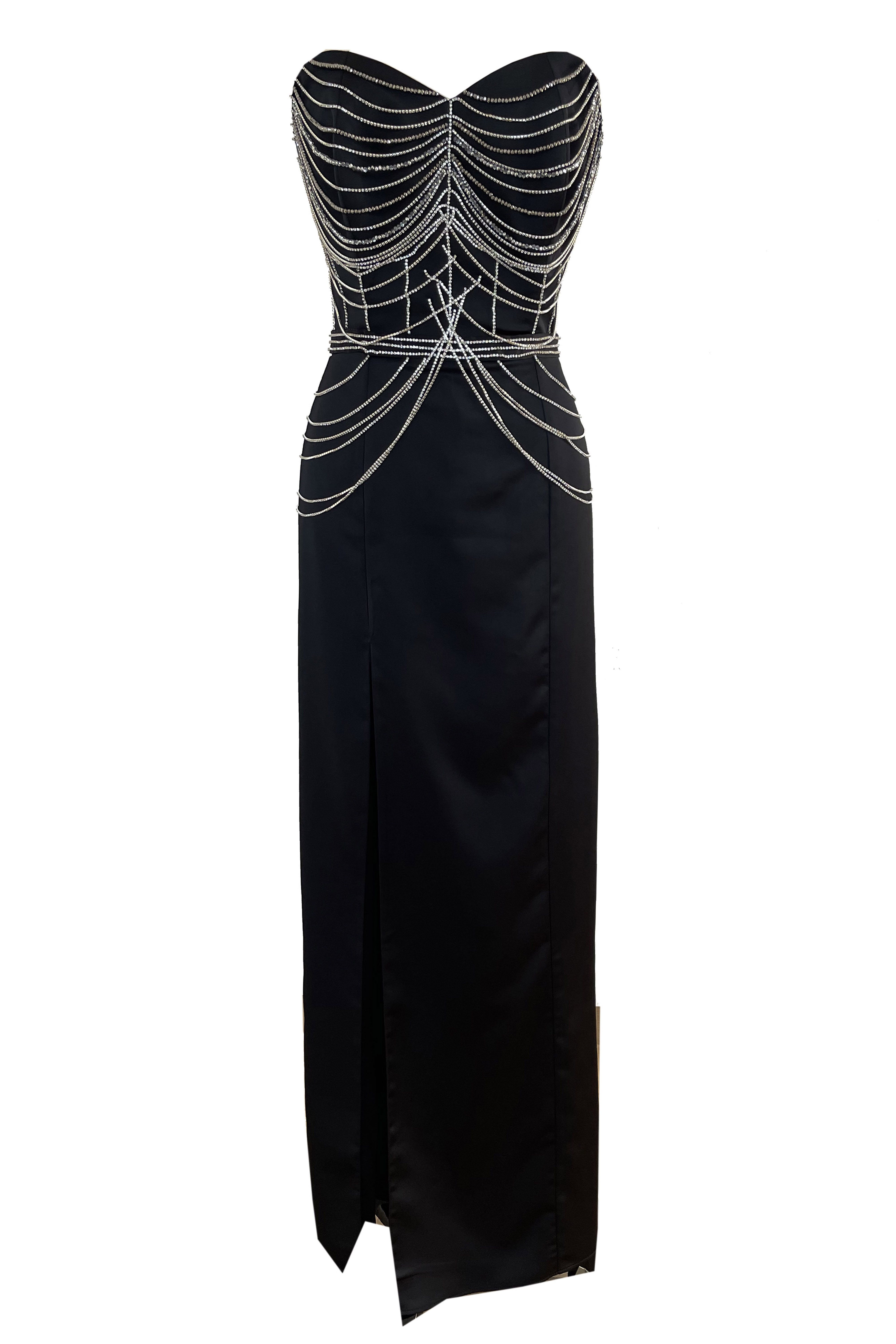R24136 - BLACK 01 - CRISTINA black long dress with crystals AMBAR STUDIO